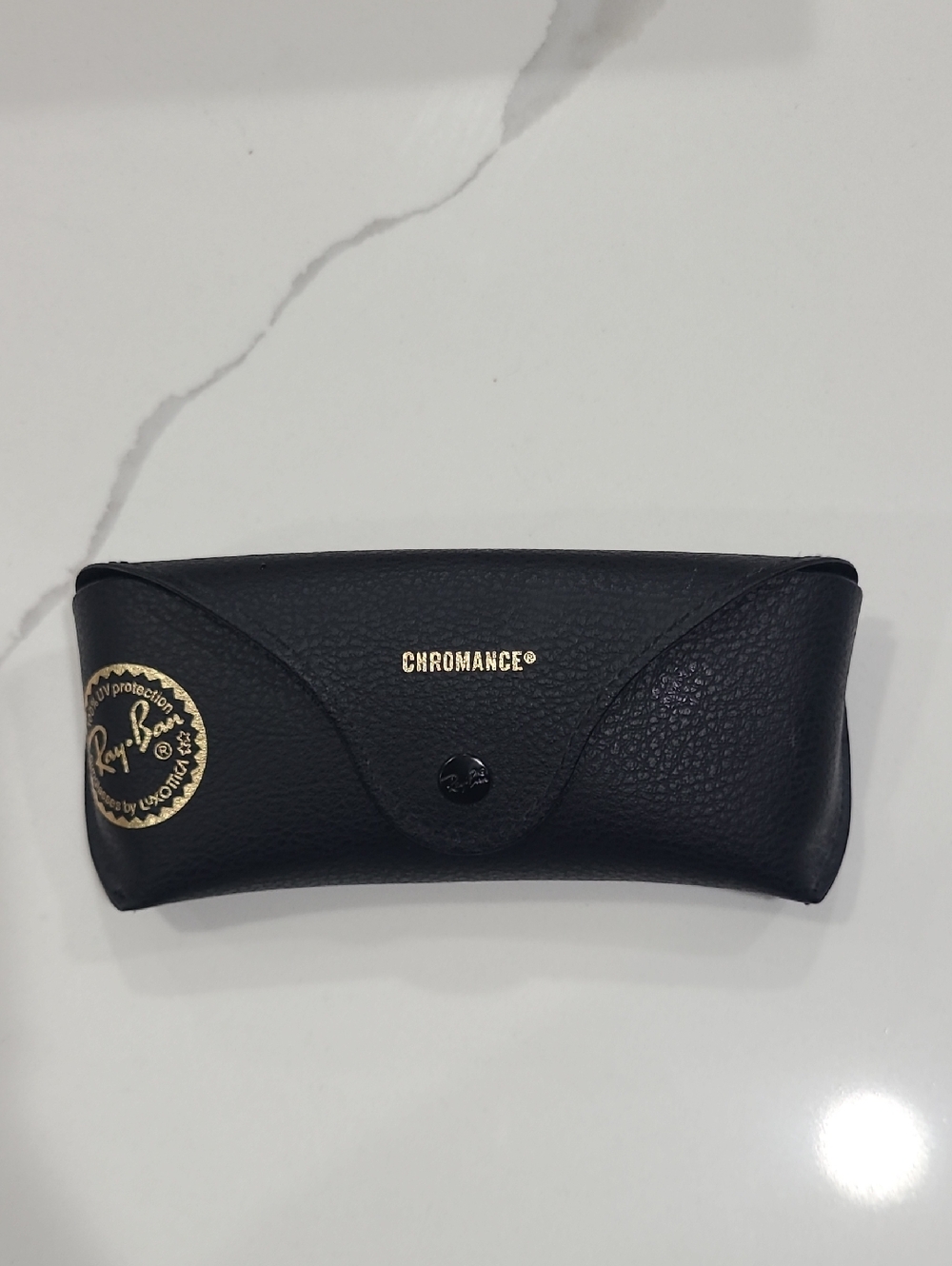 Ray-Ban Chromance Black Sunglasses Pouch Case Gold Logo Glasses